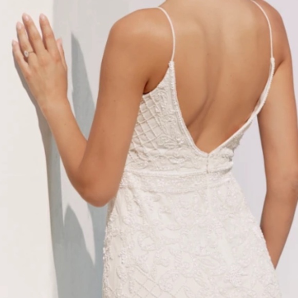 LULUS Bridal Wedding Elegant Sophisticated STUNNING Floral Beaded Mermaid Gown - Picture 8 of 10